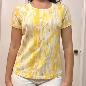 💙 Karen Scott Cotton Top Yellow and White Size Small